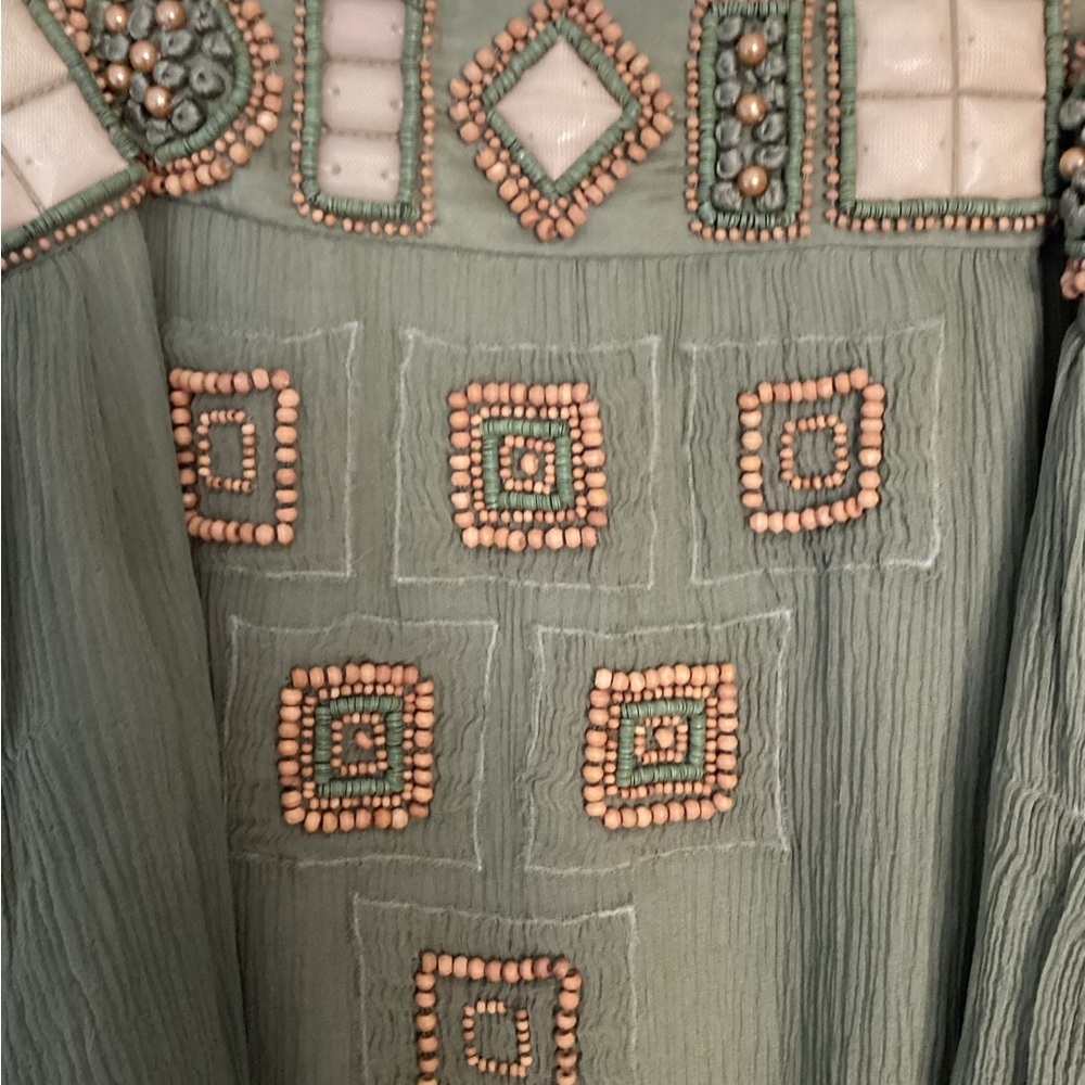 Vintage Style Gold Hawk Green Pleated Cold Shoulder Sundress S - Picture 3 of 11